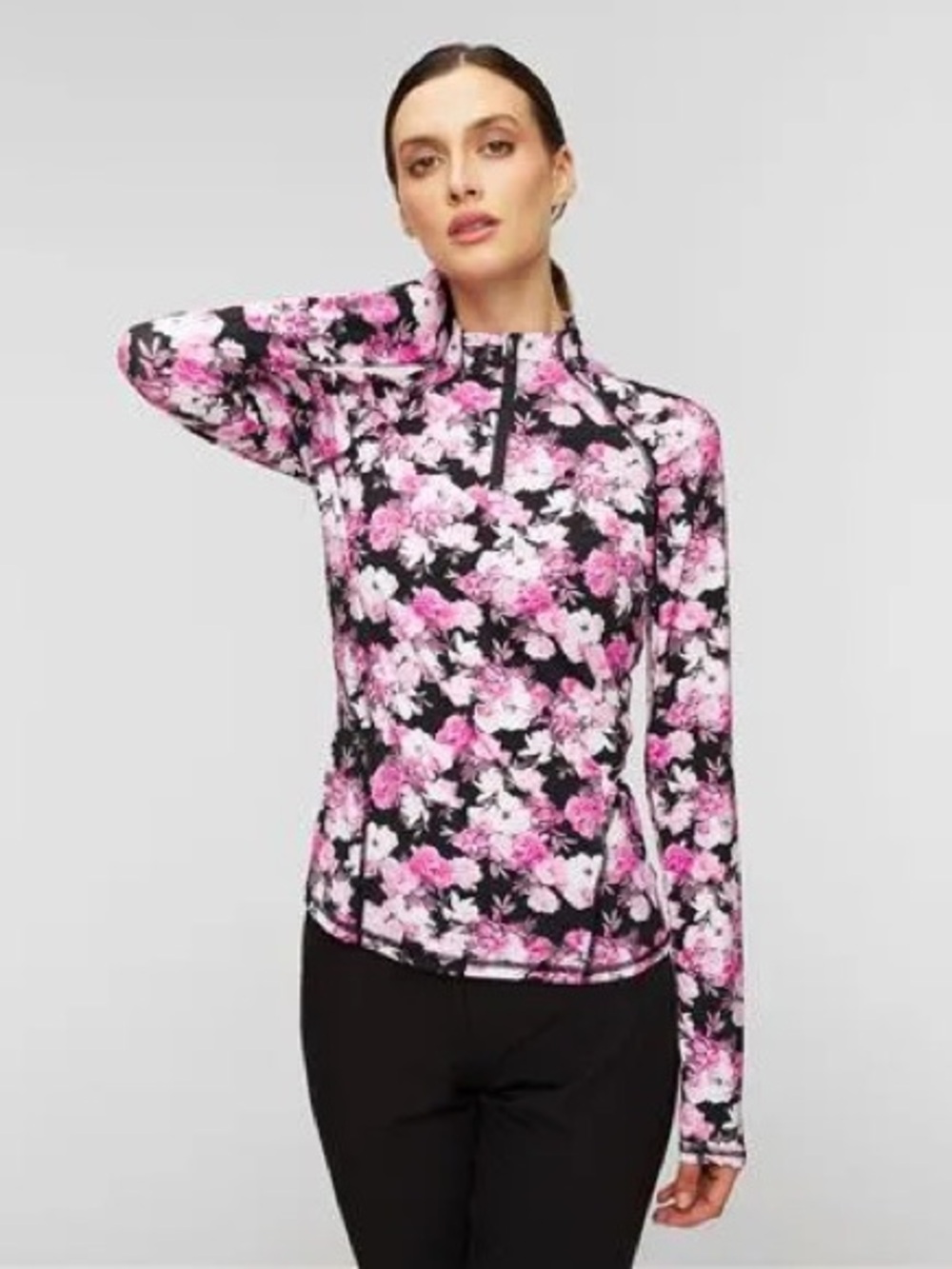 G/FORE Floral Silky Tech Ruched Quarter Zip Pull Over